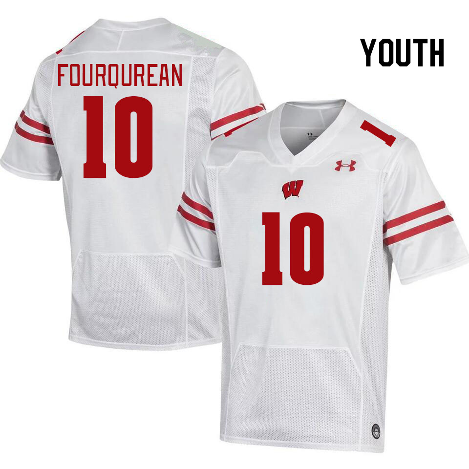 Youth #10 Nyzier Fourqurean Wisconsin Badgers College Football Jerseys Stitched Sale-White - Click Image to Close